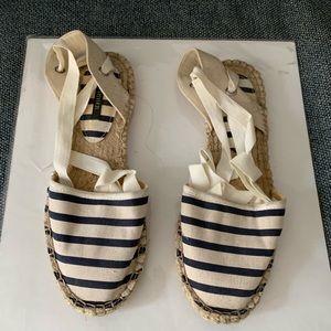 Blue and white striped espadrilles